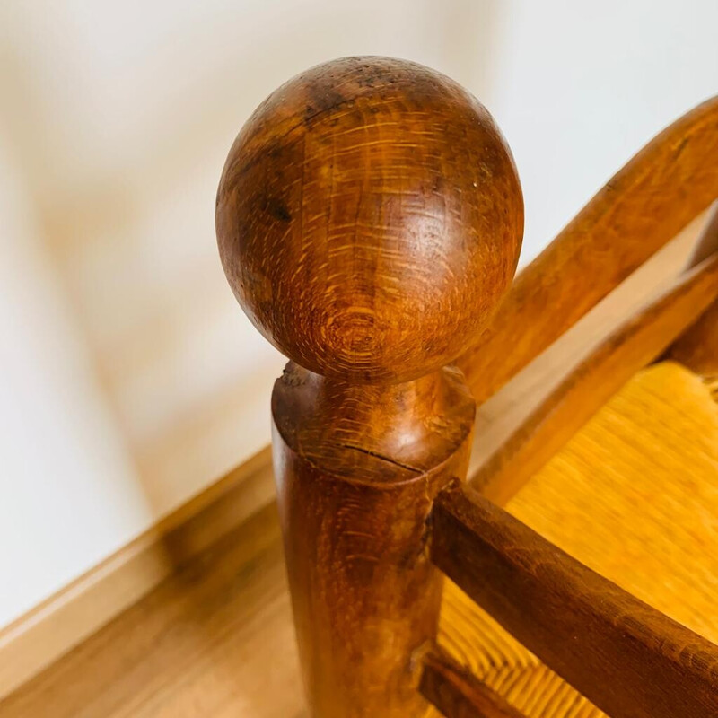 Vintage wood and straw corner chair by Charles Dudouyt, 1940