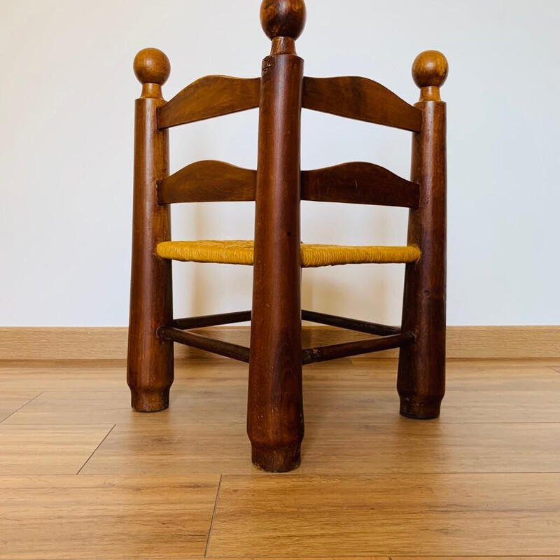 Chaise d’angle vintage en bois et paille par Charles Dudouyt, 1940