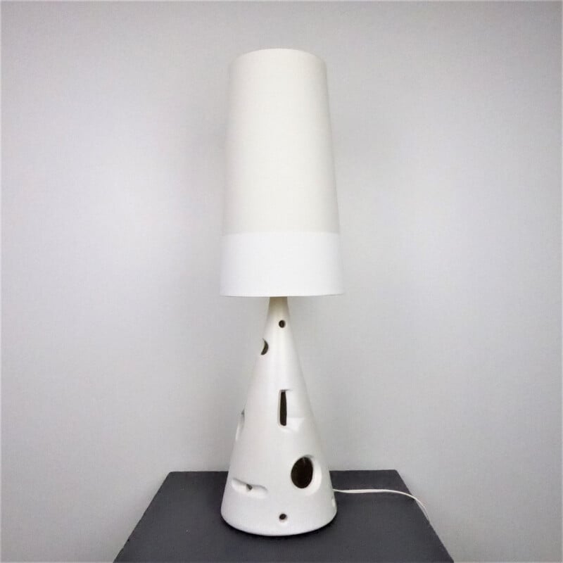 Grande lampe blanche Vallauris en céramique , Jacques LIGNIER - 1950