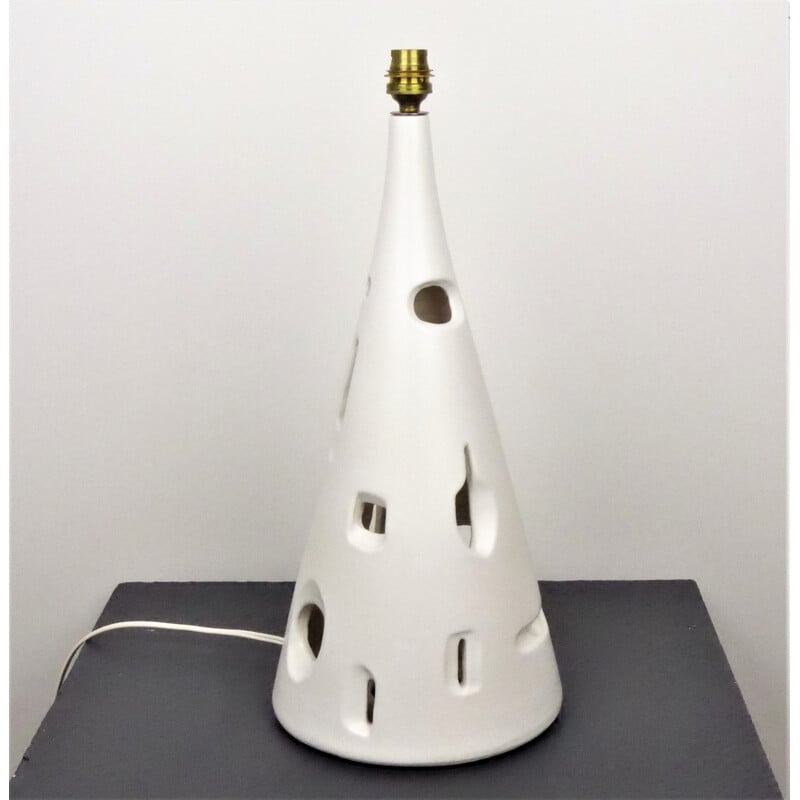 Grande lampe blanche Vallauris en céramique , Jacques LIGNIER - 1950