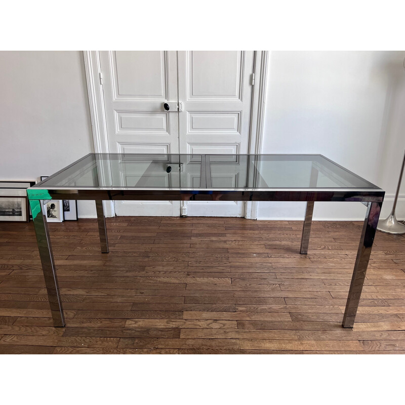 Vintage wood and glass table with extensions by Milo Baughman, 1970