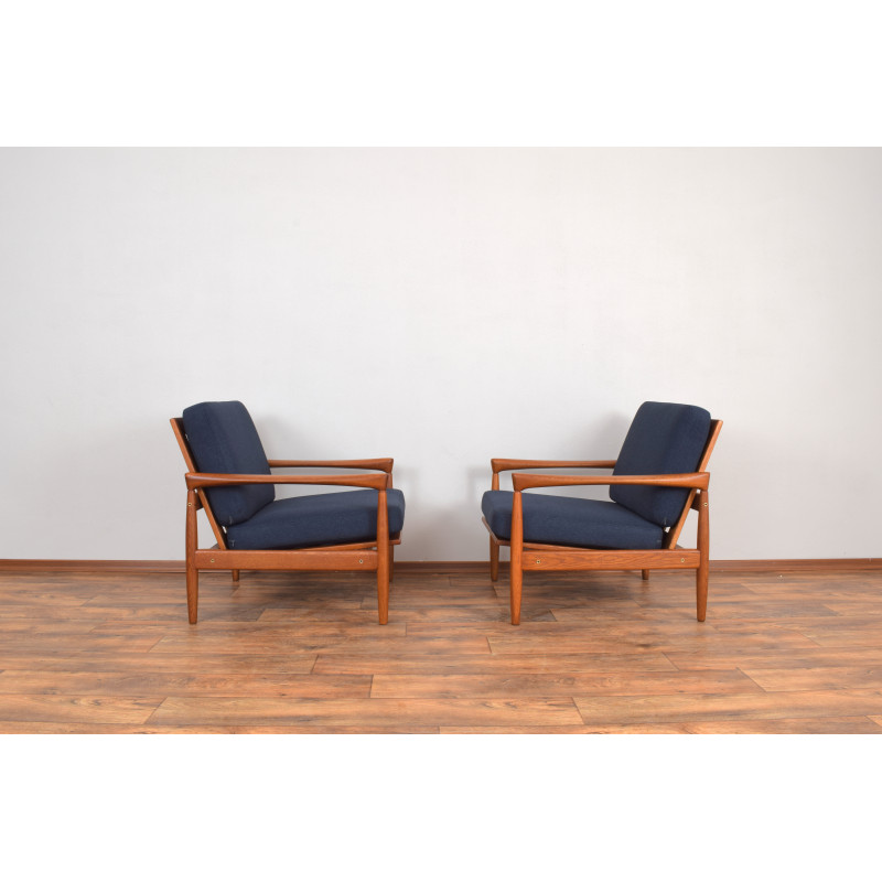 Pair of mid-century oakwood Kolding armchairs by Erik Wørts for Ikea, Poland 1960s