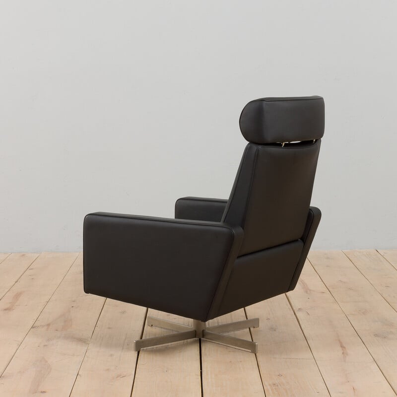 Ensemble de 4 fauteuils inclinables danois vintage en cuir noir, 1980