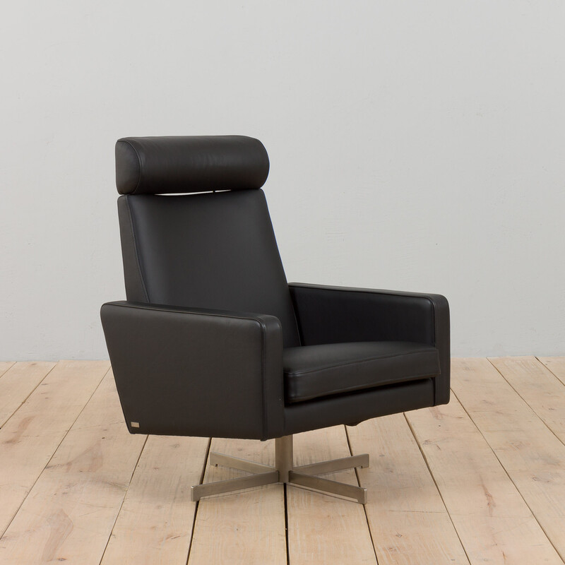Ensemble de 4 fauteuils inclinables danois vintage en cuir noir, 1980