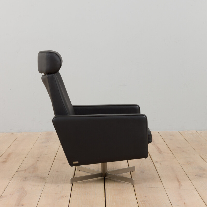 Set of 4 Skipper Danish mid century recliner black leather armchairs, 1980s
