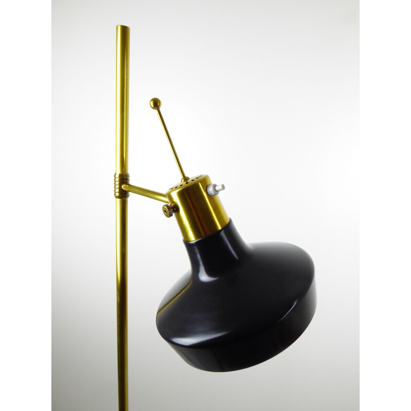 Adjustable floor lamp in black metal and brass- 1960s