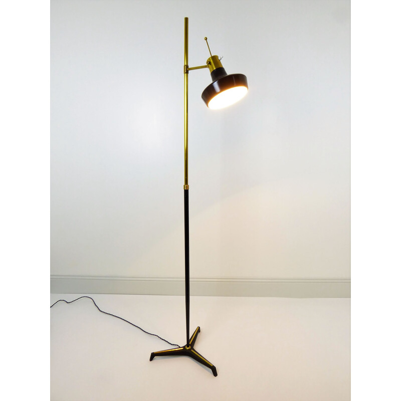 Adjustable floor lamp in black metal and brass- 1960s
