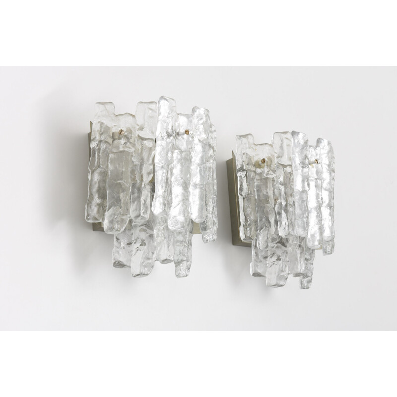 Pair of Kalmar glass and metal wall lights - 1960