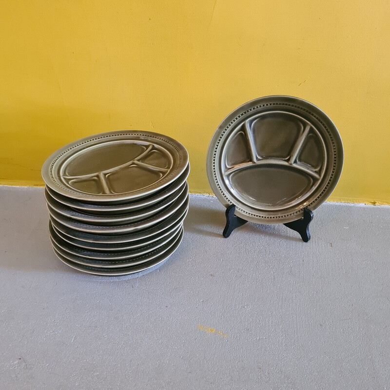 Set di 10 piatti gourmet vintage in porcellana smaltata verde, 1960