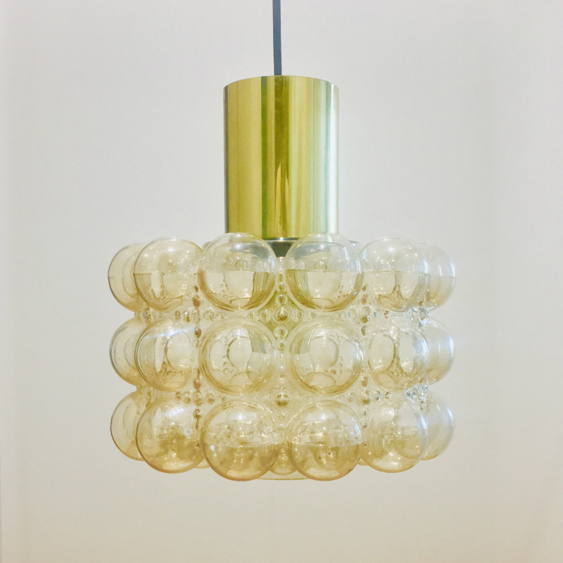 Mid-century pendant lamp in amber bubble glass by Helena Tynell for Limburg, Germany 1960s