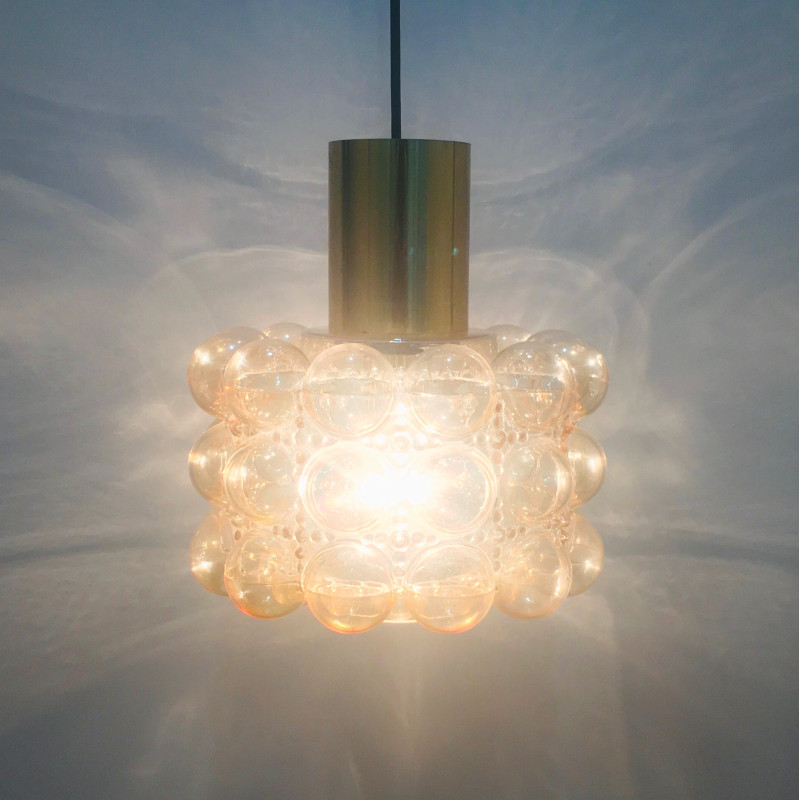 Mid-century pendant lamp in amber bubble glass by Helena Tynell for Limburg, Germany 1960s