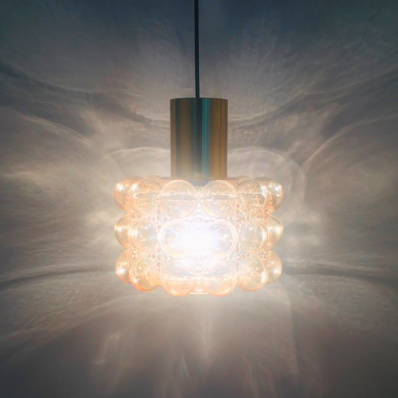 Mid-century pendant lamp in amber bubble glass by Helena Tynell for Limburg, Germany 1960s