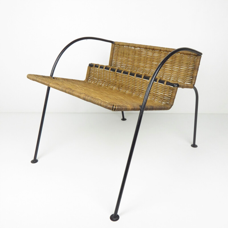  Magazine rack in woven rattan and metal - 1950s