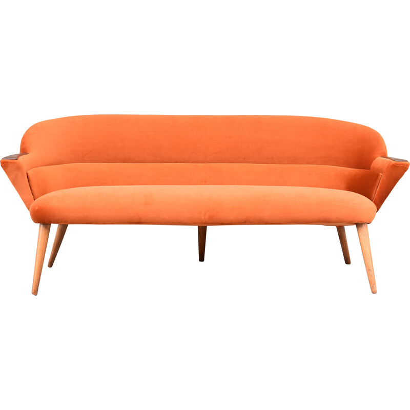 Vintage rood fluwelen sofa, Duitsland jaren 1960