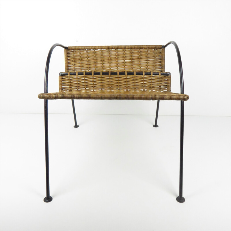  Magazine rack in woven rattan and metal - 1950s