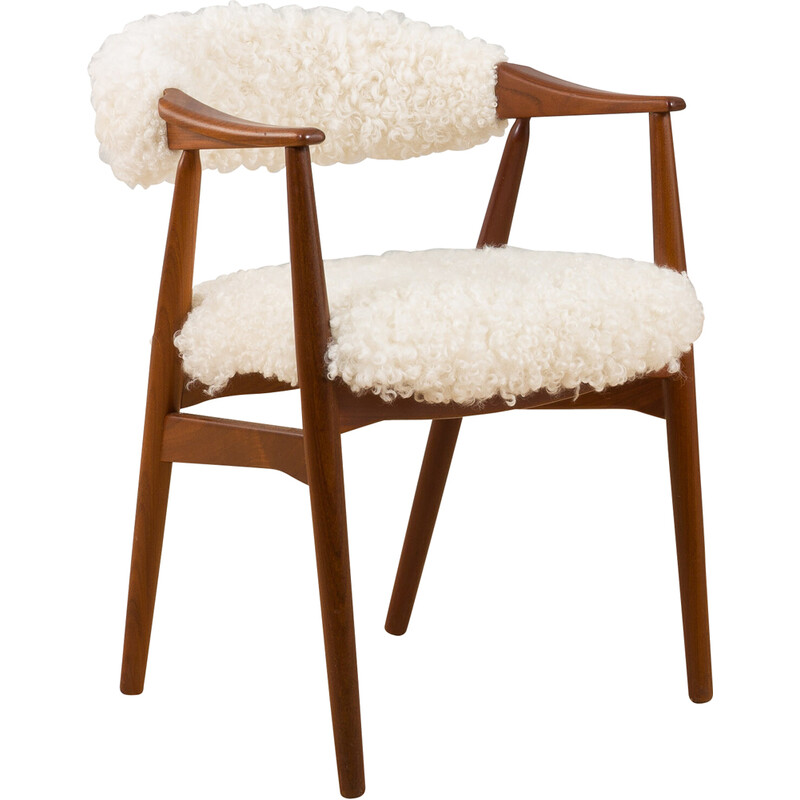 Vintage armchair in teak and natural sheepskin by TH Harlev for Farstrup Møbler, Denmark 1960s