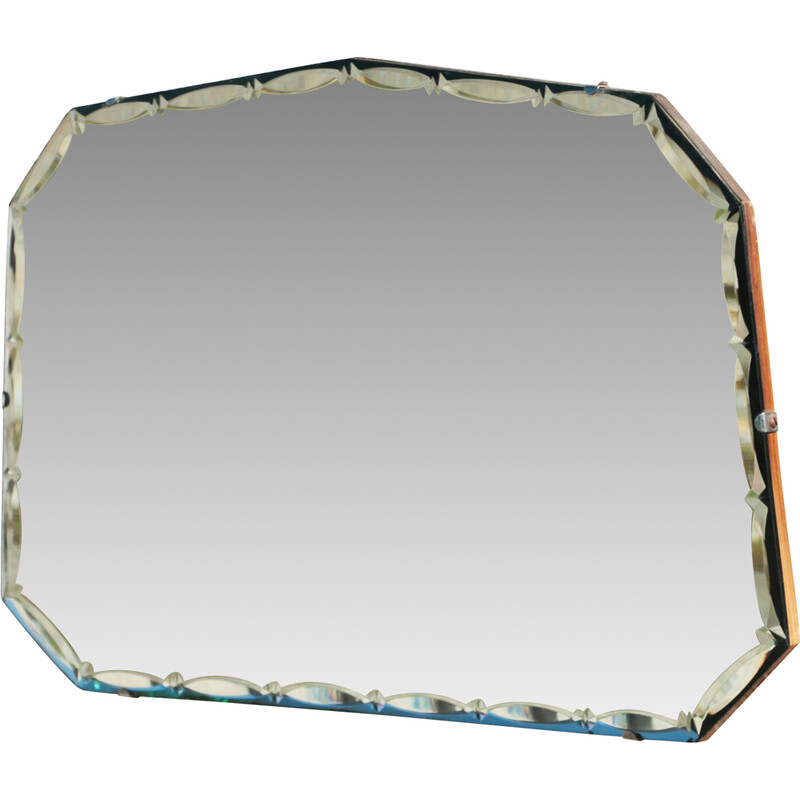 Vintage rectangular bevelled mirror "Biscuit", 1950