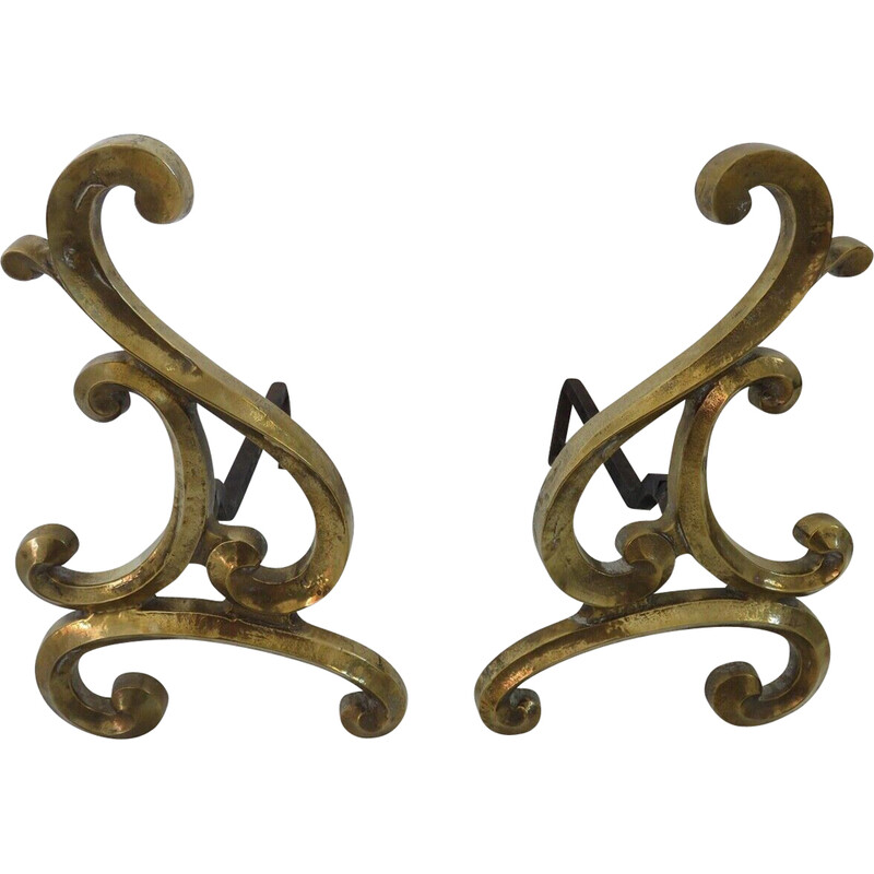 Pair of large vintage Art Nouveau andirons in bronze