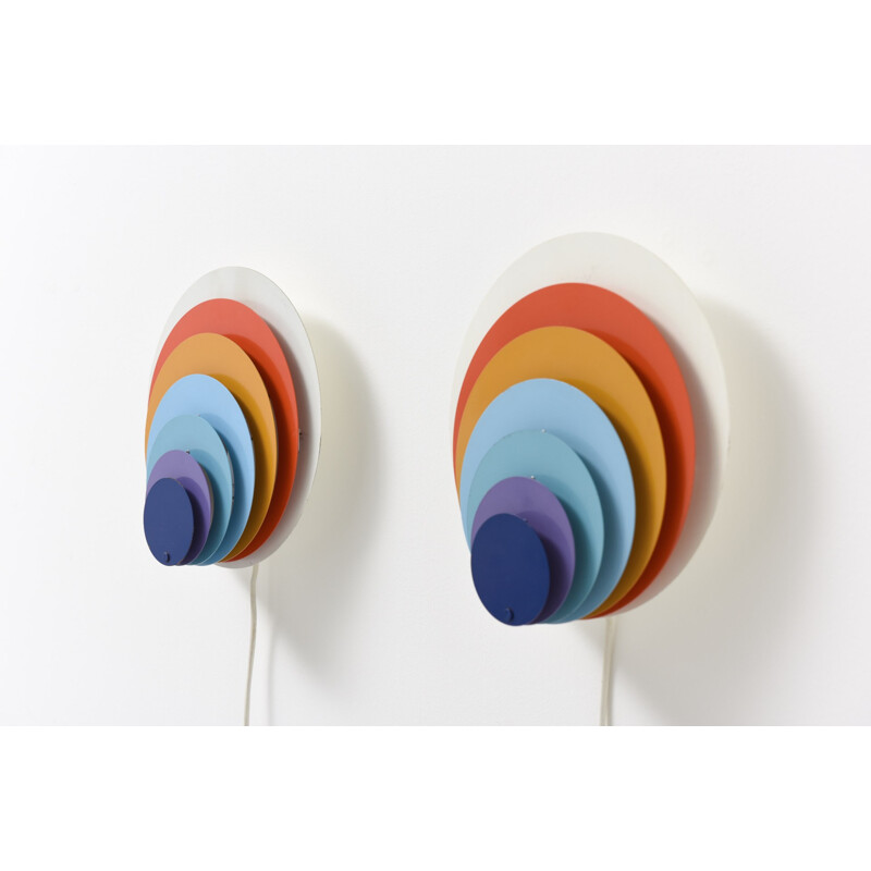 Pair of "peacock" multicolor wall lights, Bent KARLBY - 1970s