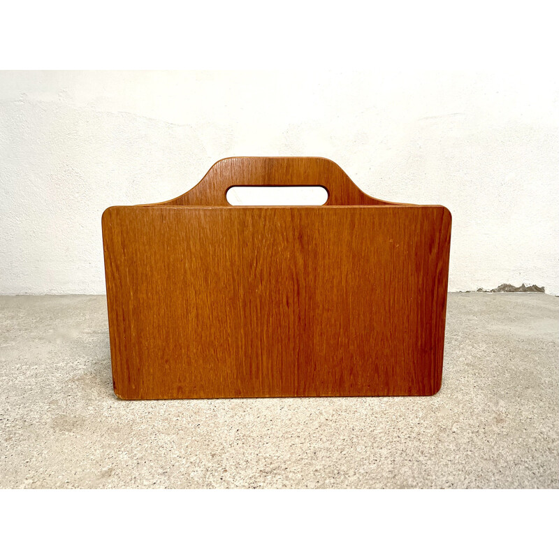 Vintage portable teak magazine rack, Denmark 1960s