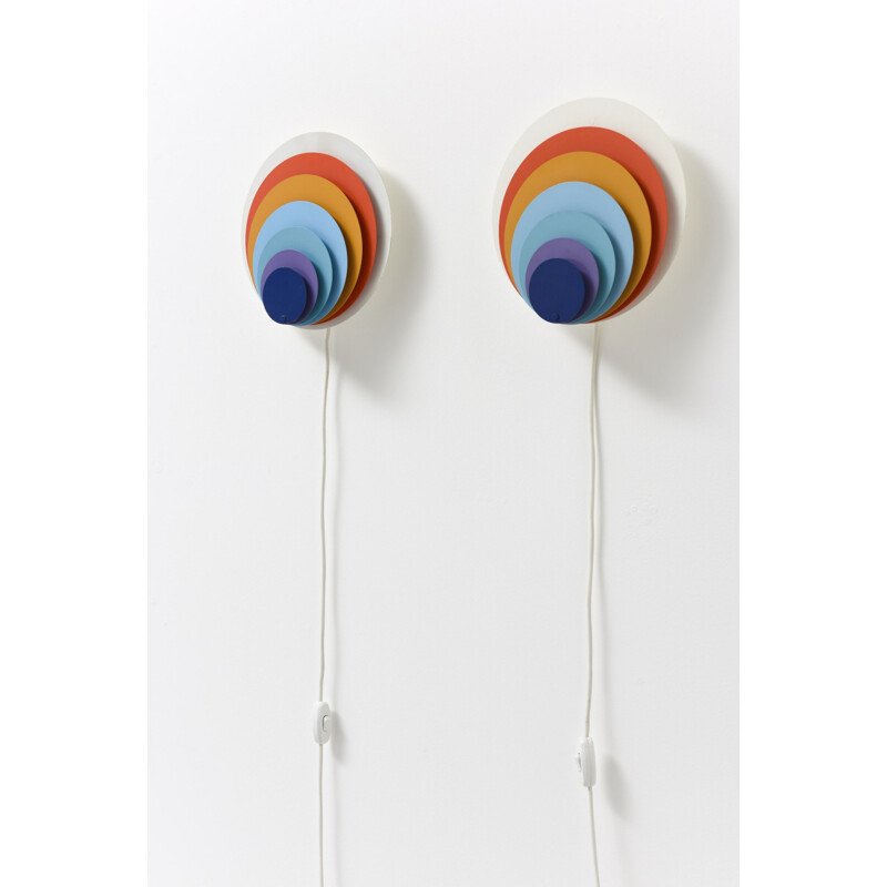 Pair of "peacock" multicolor wall lights, Bent KARLBY - 1970s