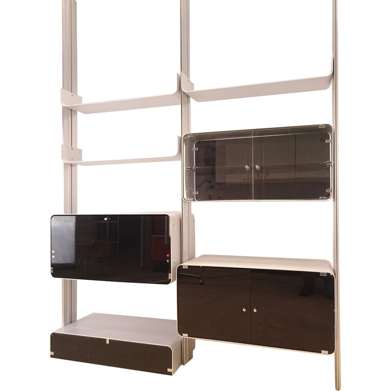 Adjustable shelf system in aluminium and plexiglass - 1970s