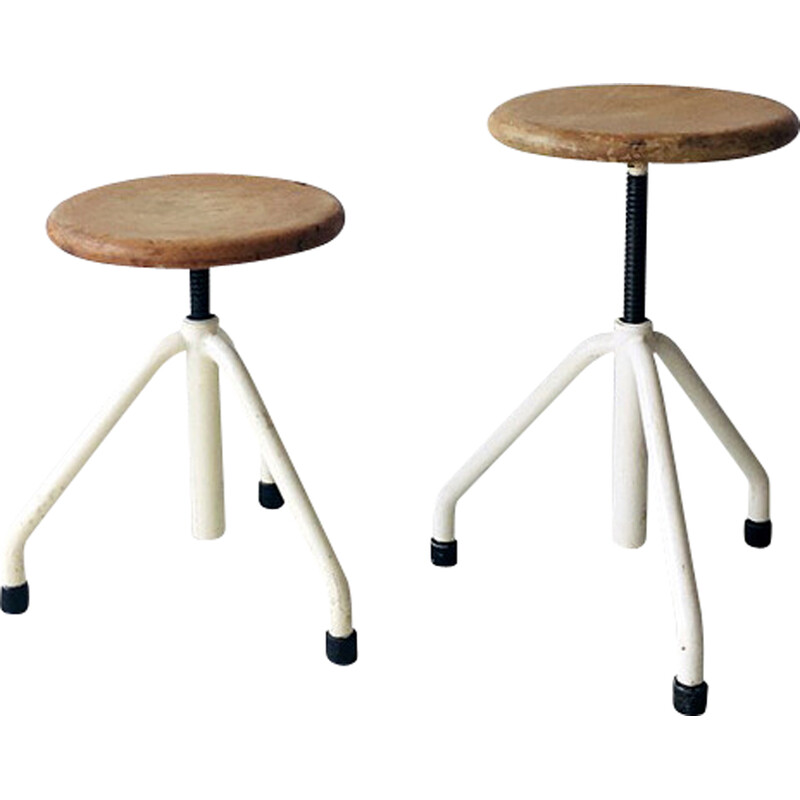 Pair of vintage industrial adjustable stools, 1950s