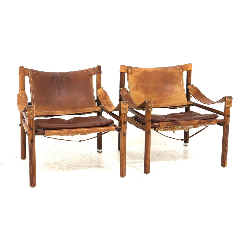 Paire de fauteuils vintage "Sirocco" en palissandre et cuir par Arne Norell, Suède 1960
