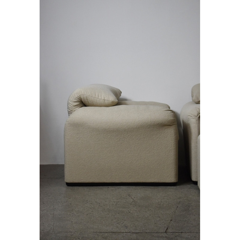 Pair of vintage armchairs and ottoman model Maralunga by Vico Magistretti for Cassina, Italy