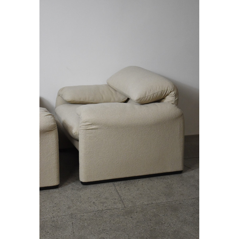 Pair of vintage armchairs and ottoman model Maralunga by Vico Magistretti for Cassina, Italy