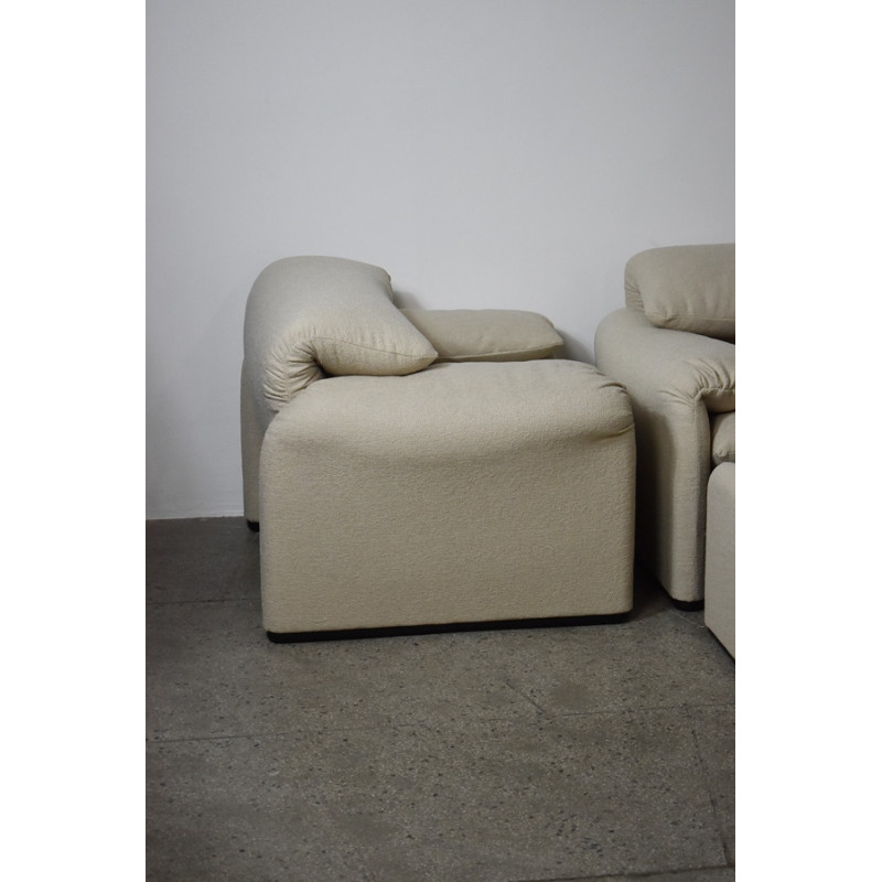 Pair of vintage armchairs and ottoman model Maralunga by Vico Magistretti for Cassina, Italy