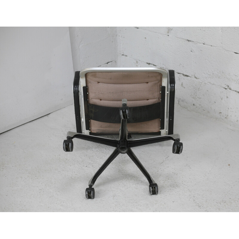 Vintage office armchair in black leather and aluminum, France 1970