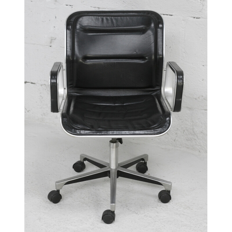 Vintage office armchair in black leather and aluminum, France 1970