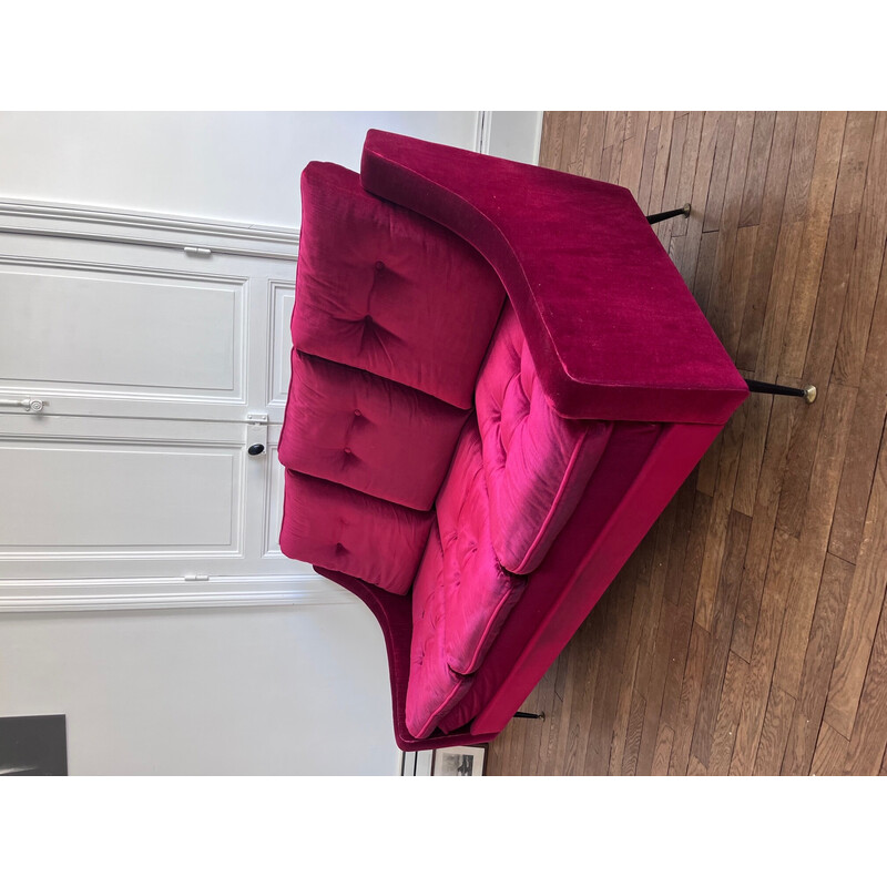 Vintage red velvet sofa, 1950