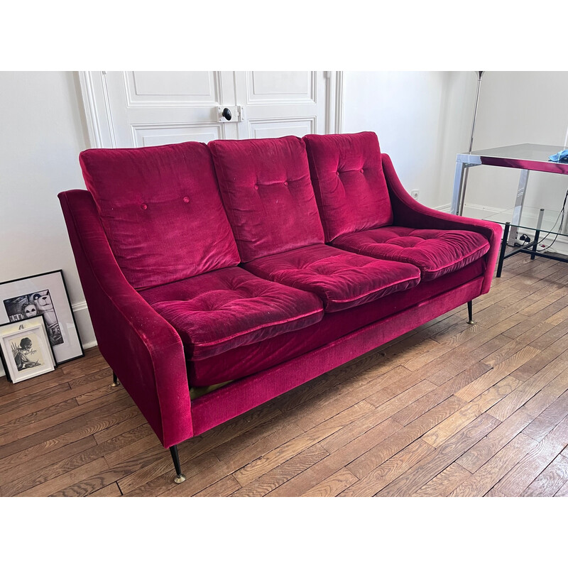 Vintage-Sofa aus rotem Samt, 1950