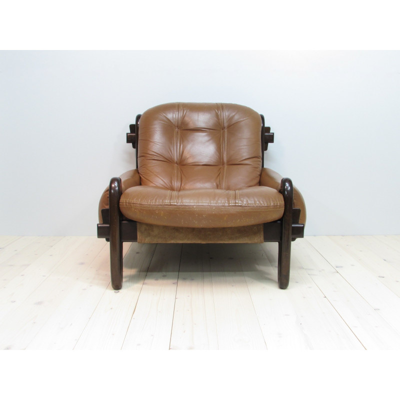 Vintage mahogany and leather armchair by Jean Gillon for Probel, Brazil 1960