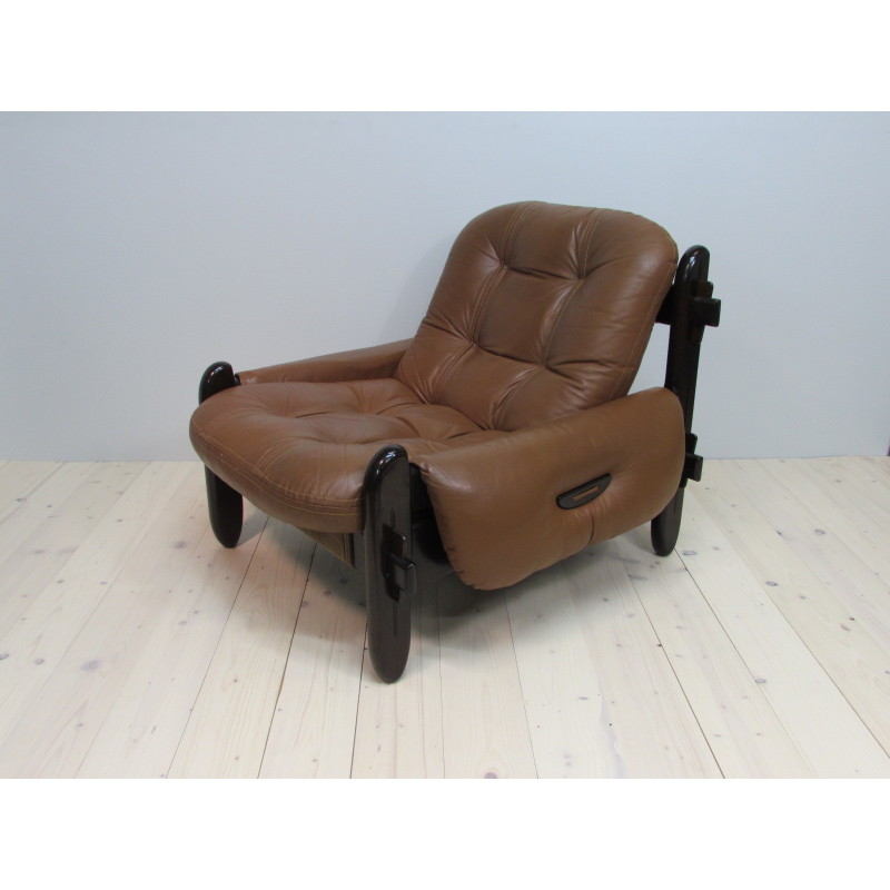 Fauteuil vintage en acajou et cuir par Jean Gillon pour Probel, Bresil 1960