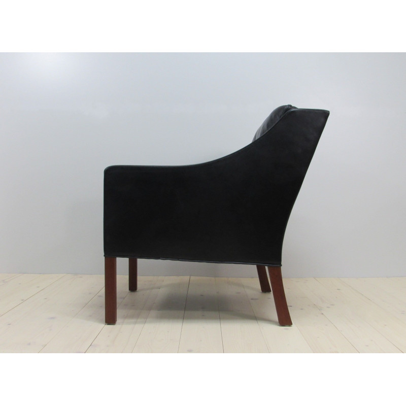 Vintage zwart lederen fauteuil 2207 van Børge Mogensen voor Fredericia, 1960