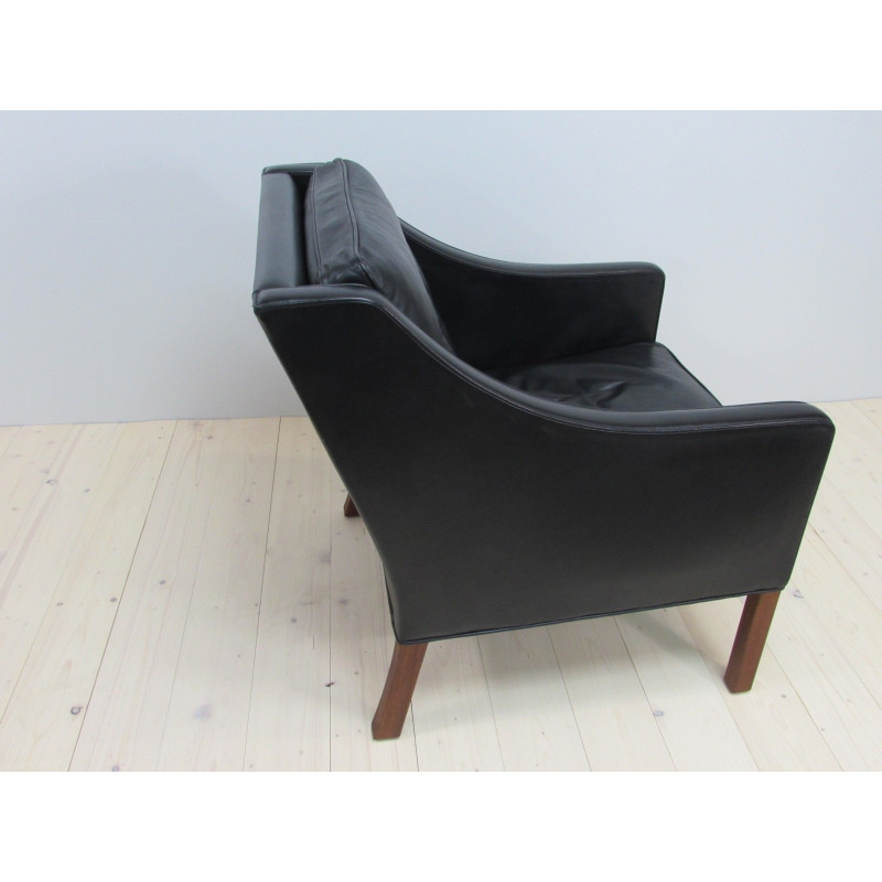 Cadeirão de couro preto Vintage 2207 por Børge Mogensen para Fredericia, 1960