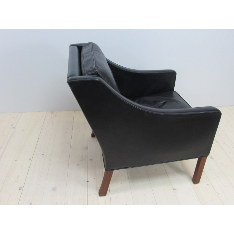 Vintage zwart lederen fauteuil 2207 van Børge Mogensen voor Fredericia, 1960