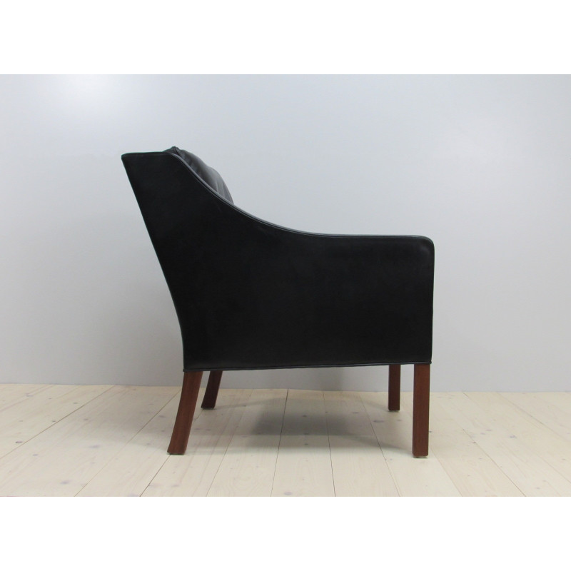 Vintage black leather armchair 2207 by Børge Mogensen for Fredericia, 1960s