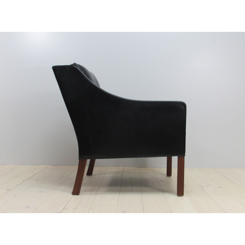 Sillón vintage de cuero negro 2207 de Børge Mogensen para Fredericia, 1960