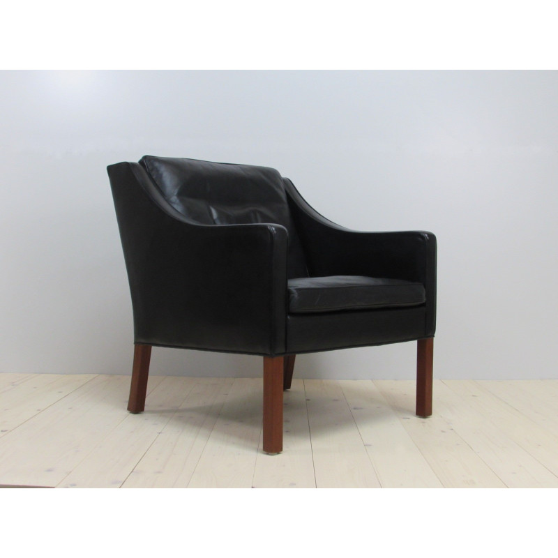 Vintage black leather armchair 2207 by Børge Mogensen for Fredericia, 1960s