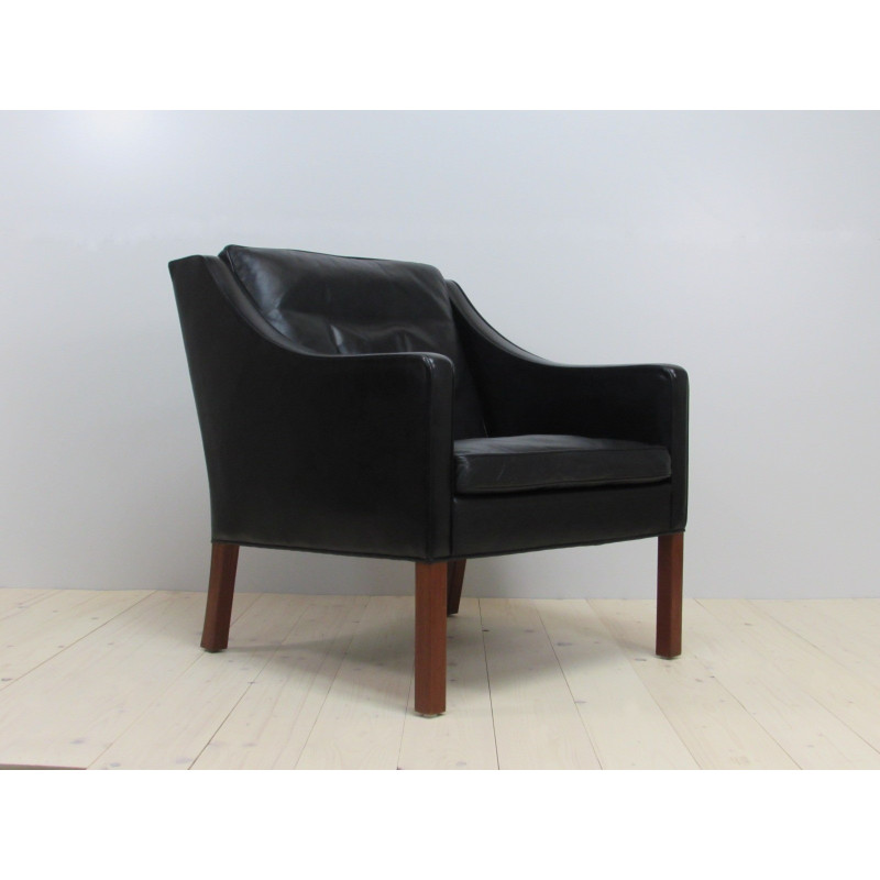 Vintage zwart lederen fauteuil 2207 van Børge Mogensen voor Fredericia, 1960