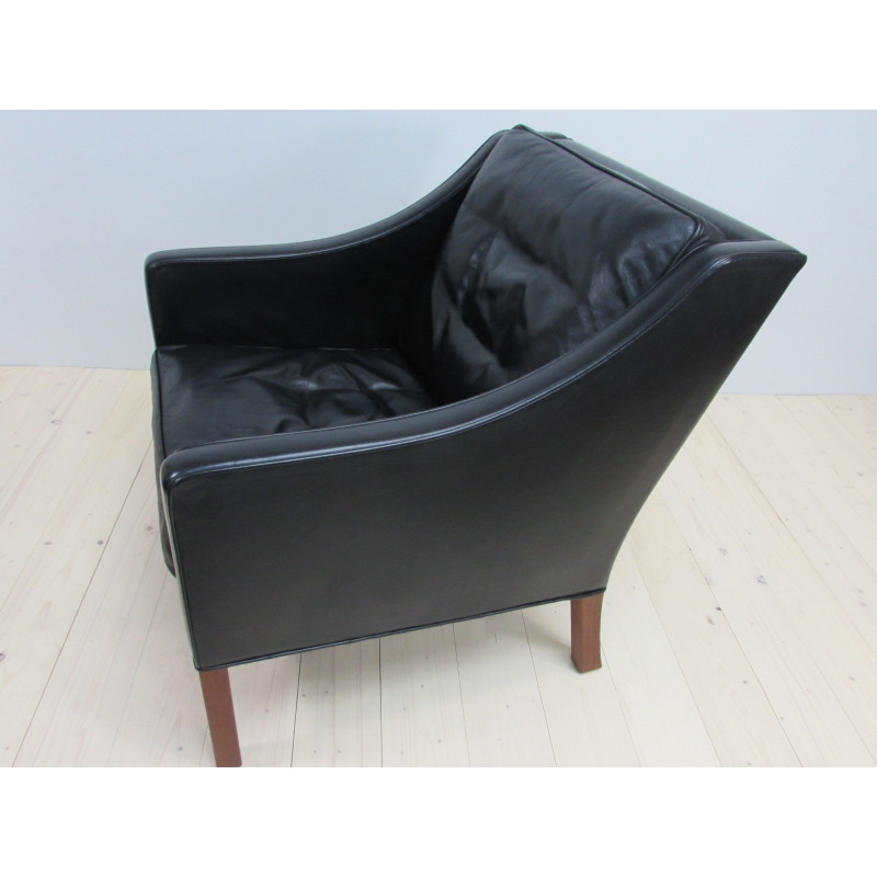 Vintage black leather armchair 2207 by Børge Mogensen for Fredericia, 1960s