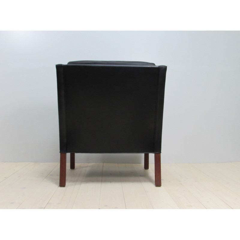 Vintage black leather armchair 2207 by Børge Mogensen for Fredericia, 1960s