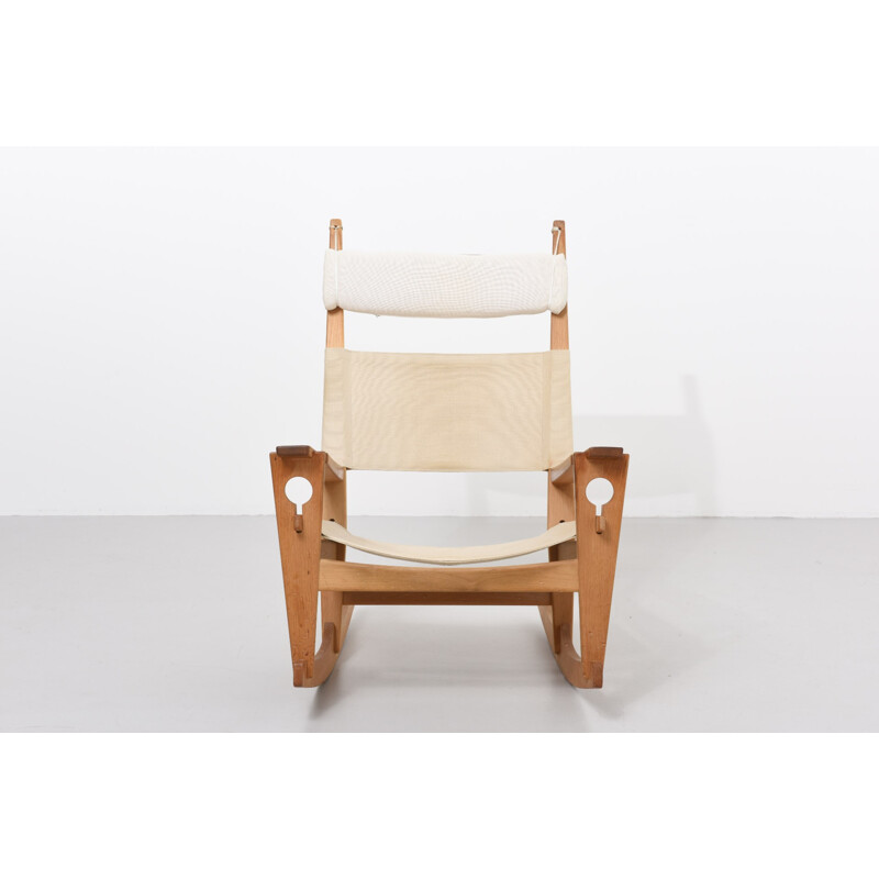 "Keyhole" Rocking chair in oak and linen, Hans J. WEGNER - 1950s