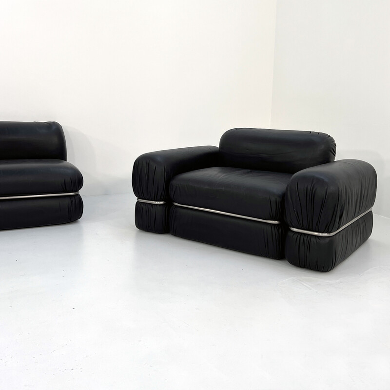 Vintage black leather modular sofa by Rodolfo Bonetto for Tecnosalotto, 1960s