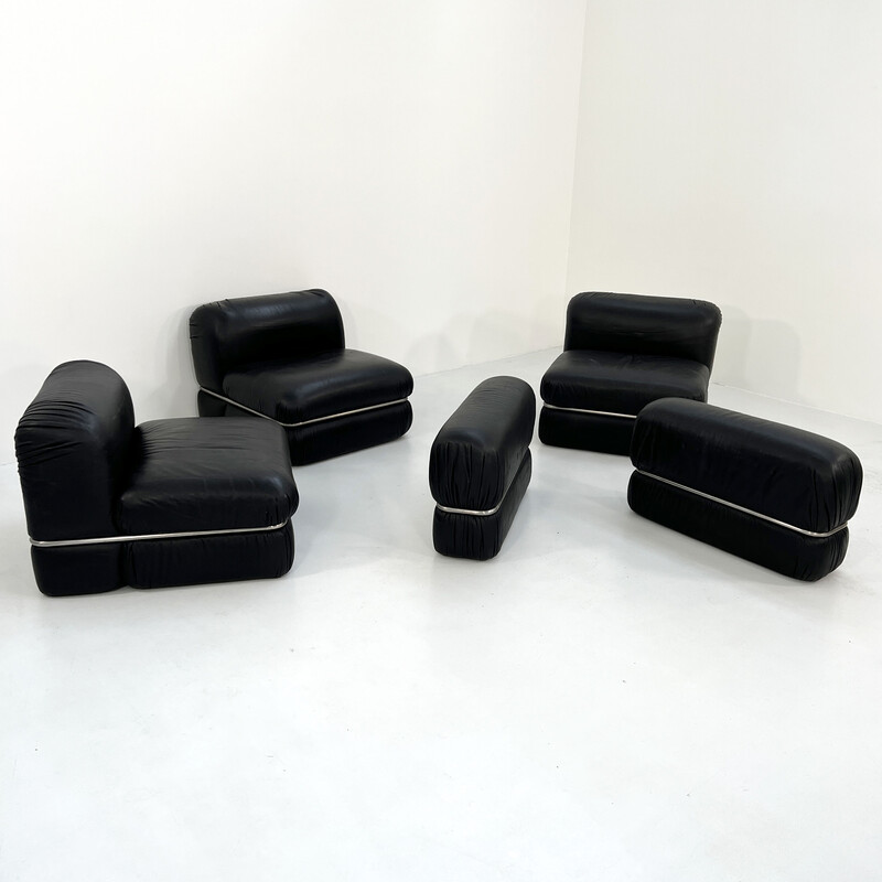 Modulares Vintage-Sofa aus schwarzem Leder von Rodolfo Bonetto für Tecnosalotto, 1960