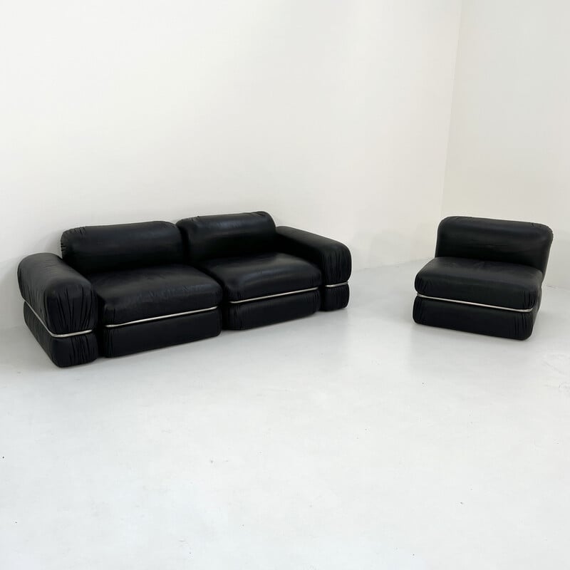 Modulares Vintage-Sofa aus schwarzem Leder von Rodolfo Bonetto für Tecnosalotto, 1960